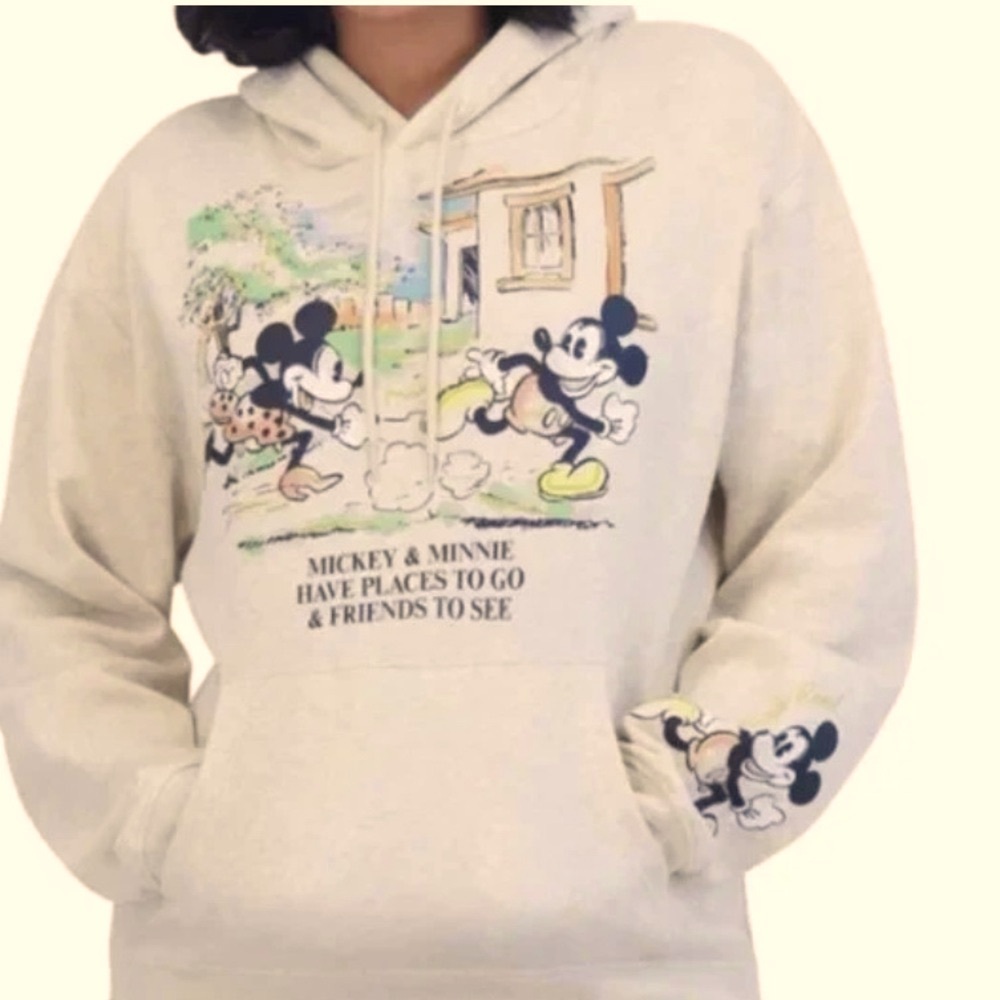 NWTS Disney Mickey & Minnie Character Graphic Hoodie - Cream